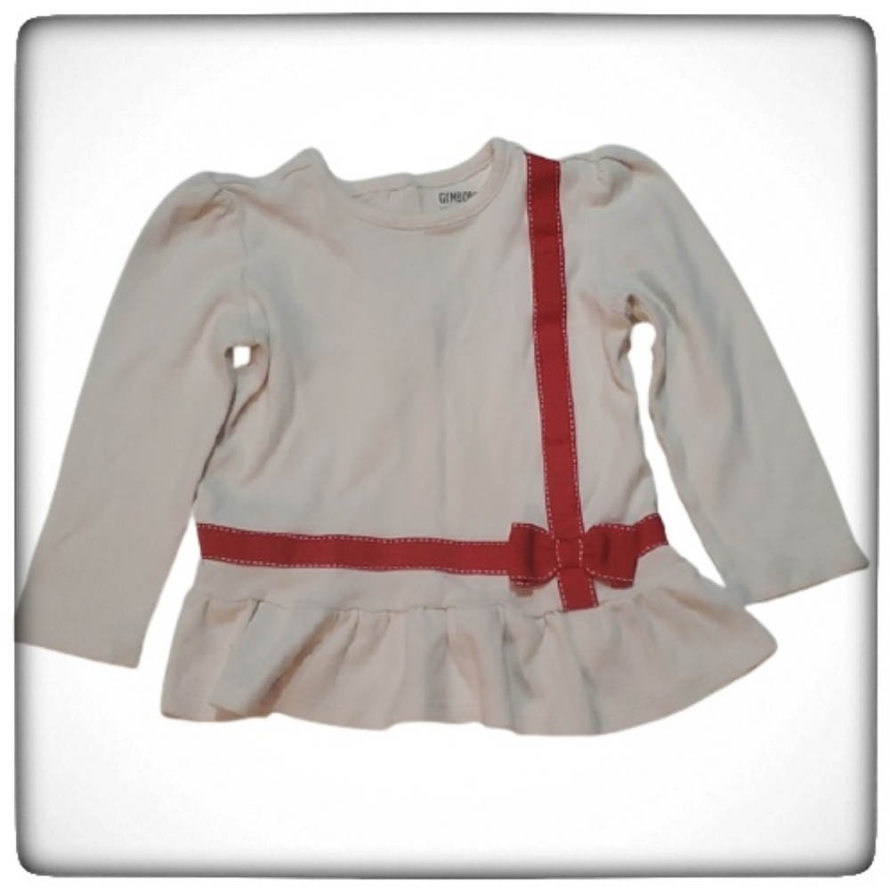 Gymboree Cream Ruffle Red Bow LongSleeve-18-24M